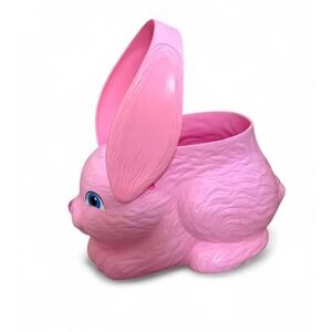 Vintage Empire Pink Easter Bunny Rabbit Blow Mold Basket Yard Decor 10"